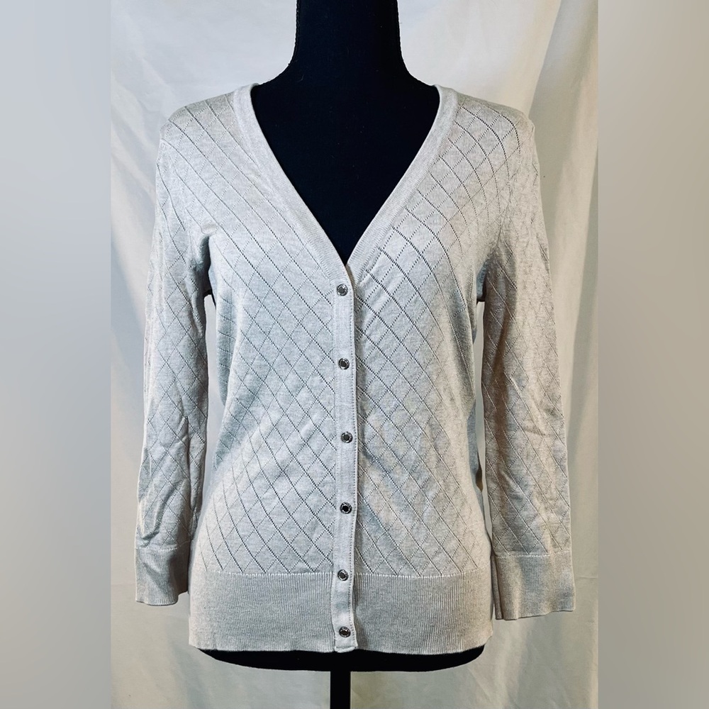 WHBM 3/4 Sleeve Beige Cardigan Sweater w/ Silver Buttons - Size S